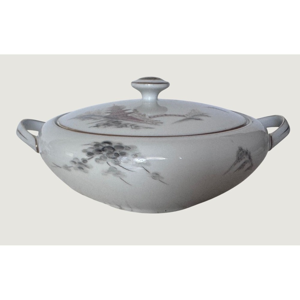 Sone China Japan 1963 vintage Landscape Covered Vegetable Bowl Round Tureen Gold